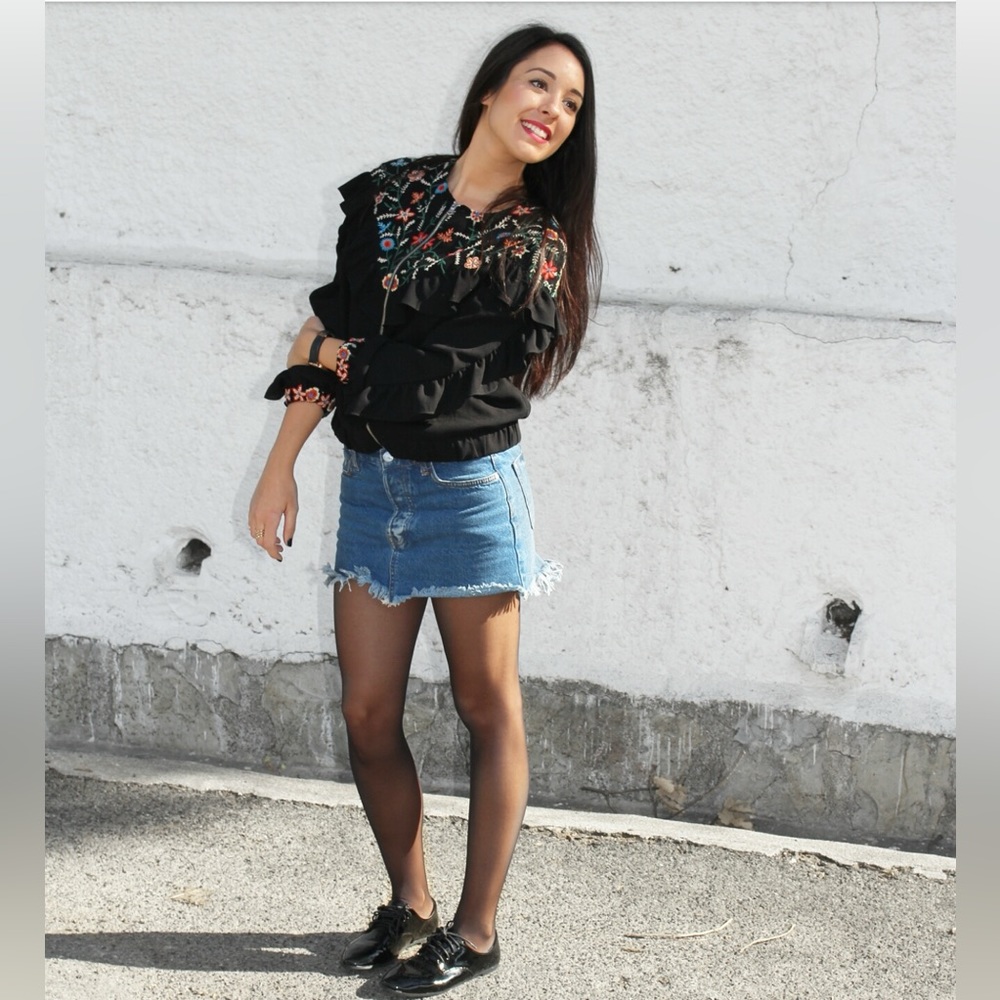 Zara Boho Embroidered Bomber Jacket